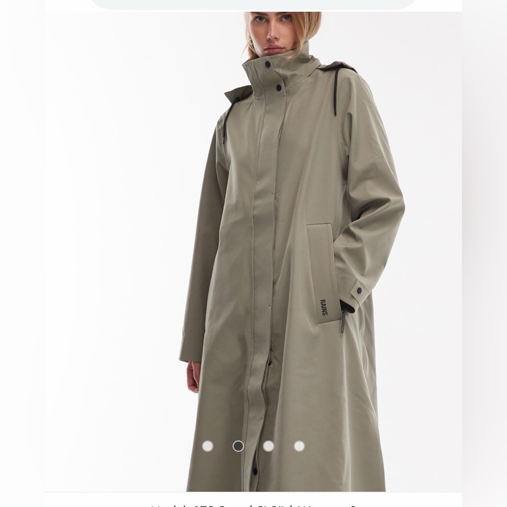 Rains Vision a-line waterproof soft shell longer jacket in pale green Size L